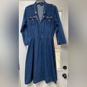 Vintage Western Embellished Denim Dress. Size M